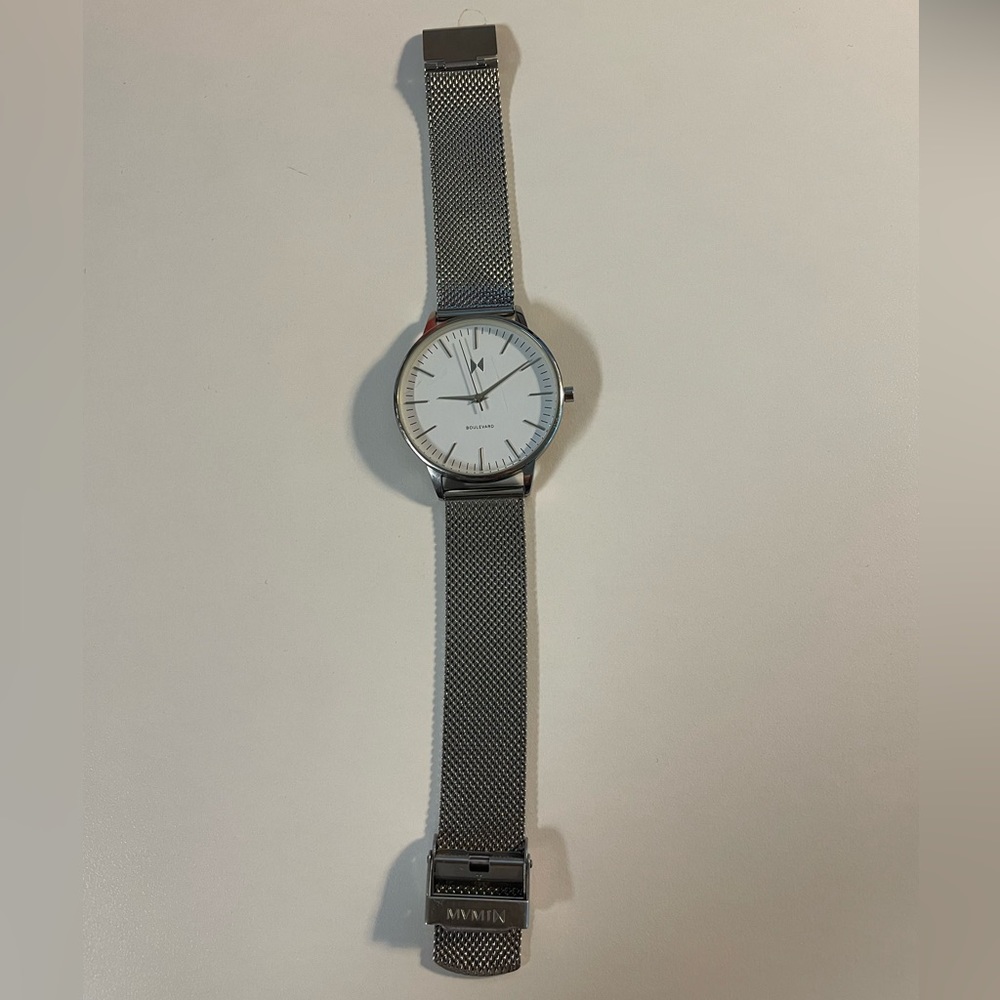 MVMT Silver Watch with Woven Band